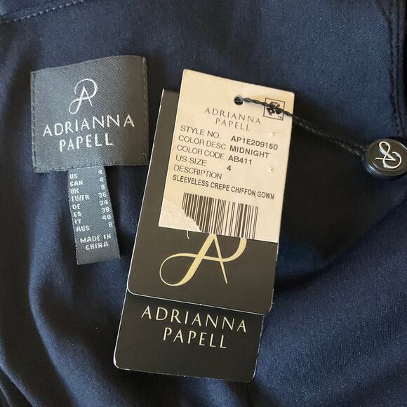 Adrianna Papell Crepe and Chiffon Long Evening Gown Blue Size 4 Sleeveless Dress - Picture 9 of 12